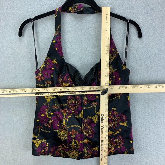 **SOLD**Bebe Silk Halter Bustier Corset Top Size Small Black Plum Back Zip Boned - Picture 12 of 16